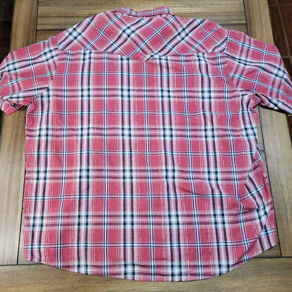 Wrangler Full Pearl Snap SS Western Shirt Burgundy Plaid - Size 2XL - Picture 3 of 4
